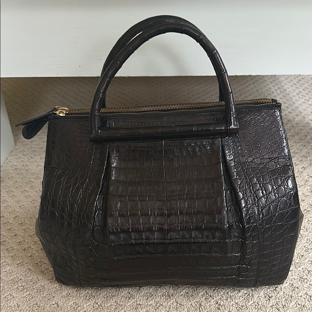Nancy Gonzalez Elegant Black Crocodile-Embossed Women's Bag